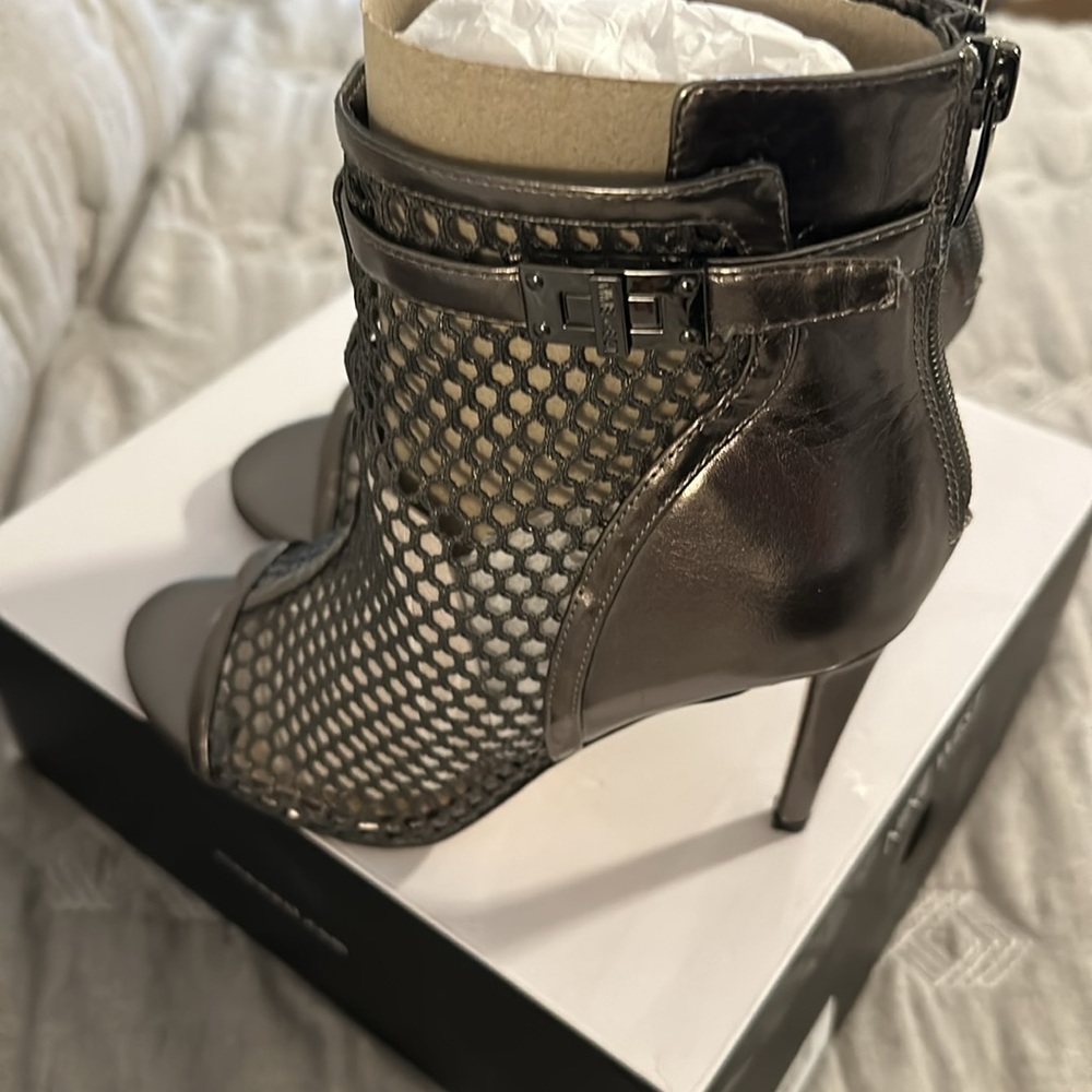 Nine West Pewter Cage Open Toe Booties - Picture 4 of 9